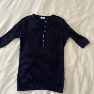 Vince Cashmere Blend Ribbed Knit Short Sleeve Henley